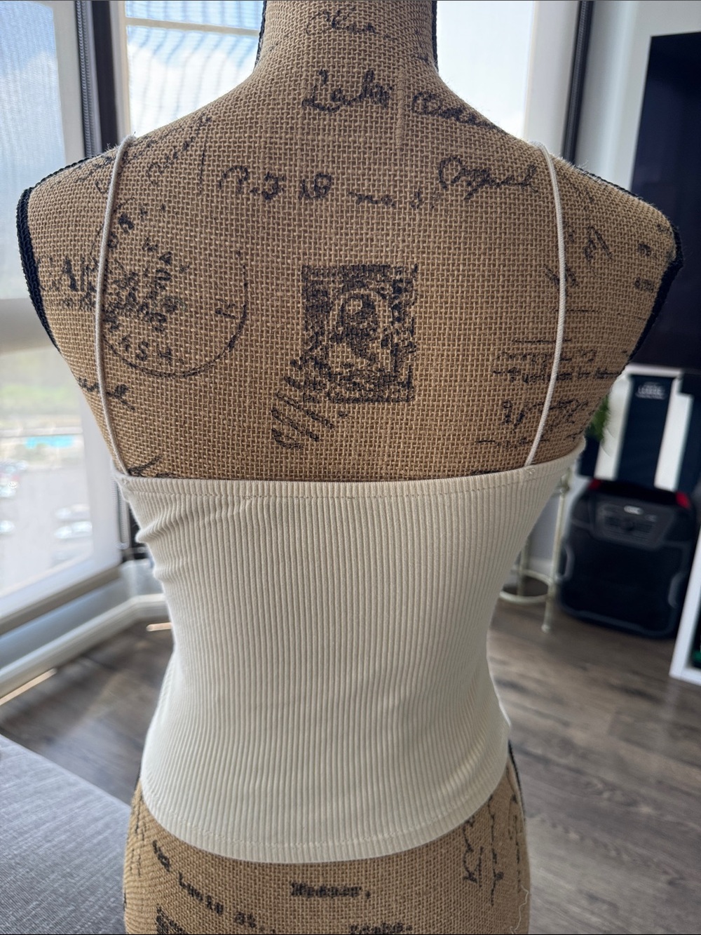 Cream Lace-Trim Ribbed Button Tank - Picture 6 of 6